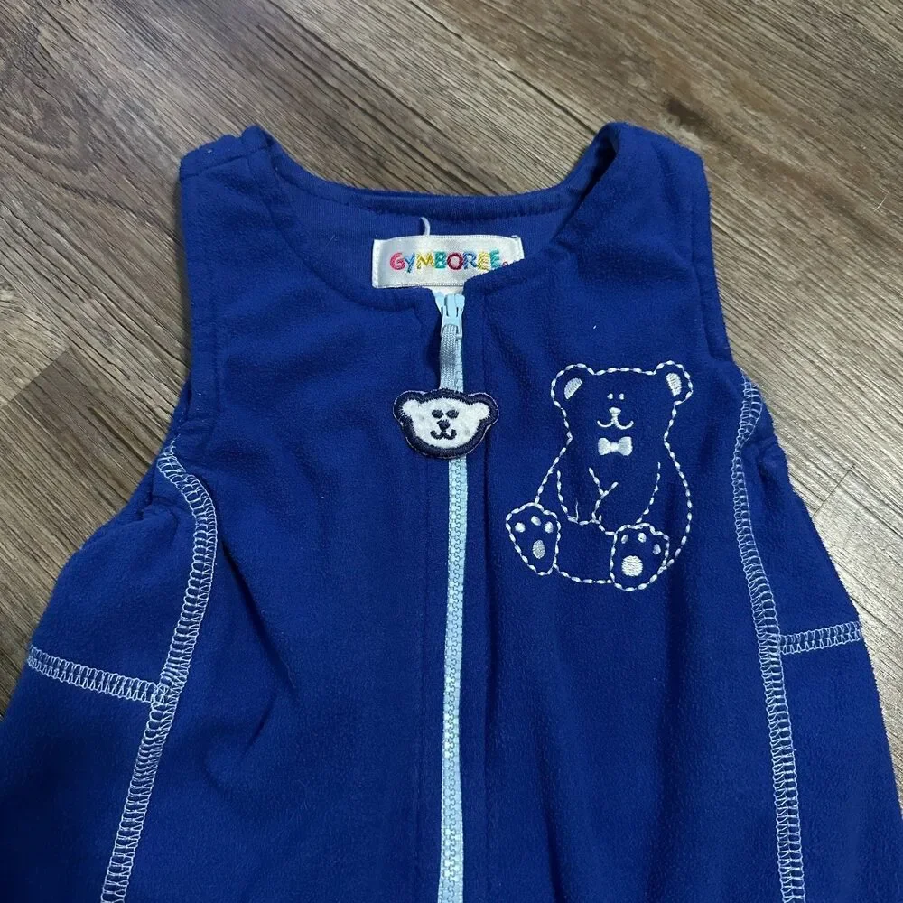Vintage Gymboree Layette Rainbow Tag Fleece Romper Blue Bear Newborn